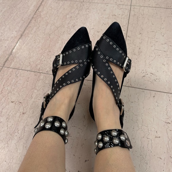 Isabel Marant Black Suede Eyelet Studded Ankle Wrap Linzy Flats - Picture 13 of 16